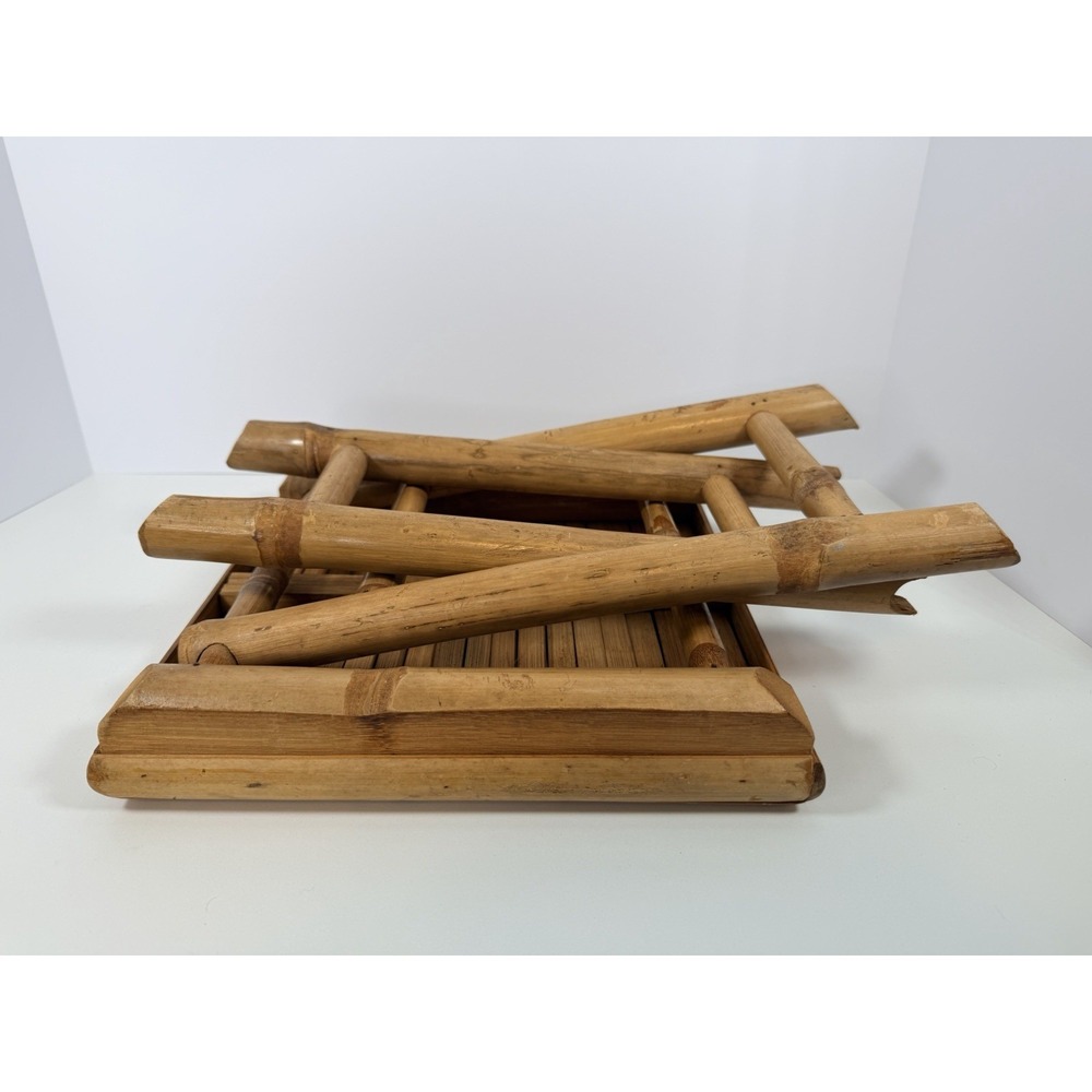 Bamboo Rattan Folding Plant Stand Table Riser 11.5" Cottage Core Decor - Picture 9 of 10